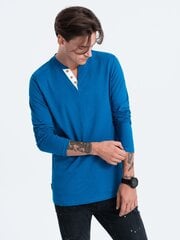 мужская рубашка henley с круглым вырезом и длинными рукавами — синяя v2 om-lscl-0107 цена и информация | Мужские футболки | pigu.lt