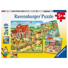 Dėlionė galvosūkis Atostogos kaime Ravensburger 3x49 vnt. kaina ir informacija | Dėlionės (puzzle) | pigu.lt