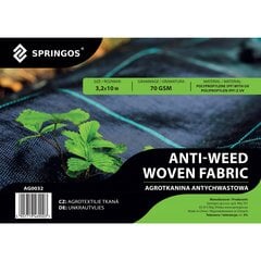 Agrotekstilė nuo piktžolių Springos AG0032 70g/m2 3,2x10 m, juoda kaina ir informacija | Sodo įrankiai | pigu.lt