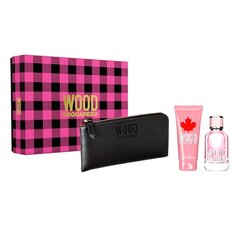 Kosmetikos rinkinys Dsquared Wood Pour Femme moterims: tualetinis vanduo EDT, 100 ml + dušo želė, 100 ml + kosmetinė kaina ir informacija | Kvepalai moterims | pigu.lt