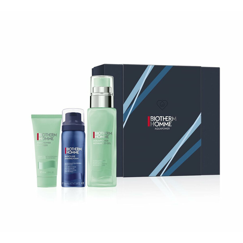 Kosmetikos rinkinys Biotherm Homme Aquapower vyrams: skutimosi putos 50 ml + valomasis gelis 40 ml + drėkinamasis gelis 75 ml цена и информация | Skutimosi priemonės ir kosmetika | pigu.lt