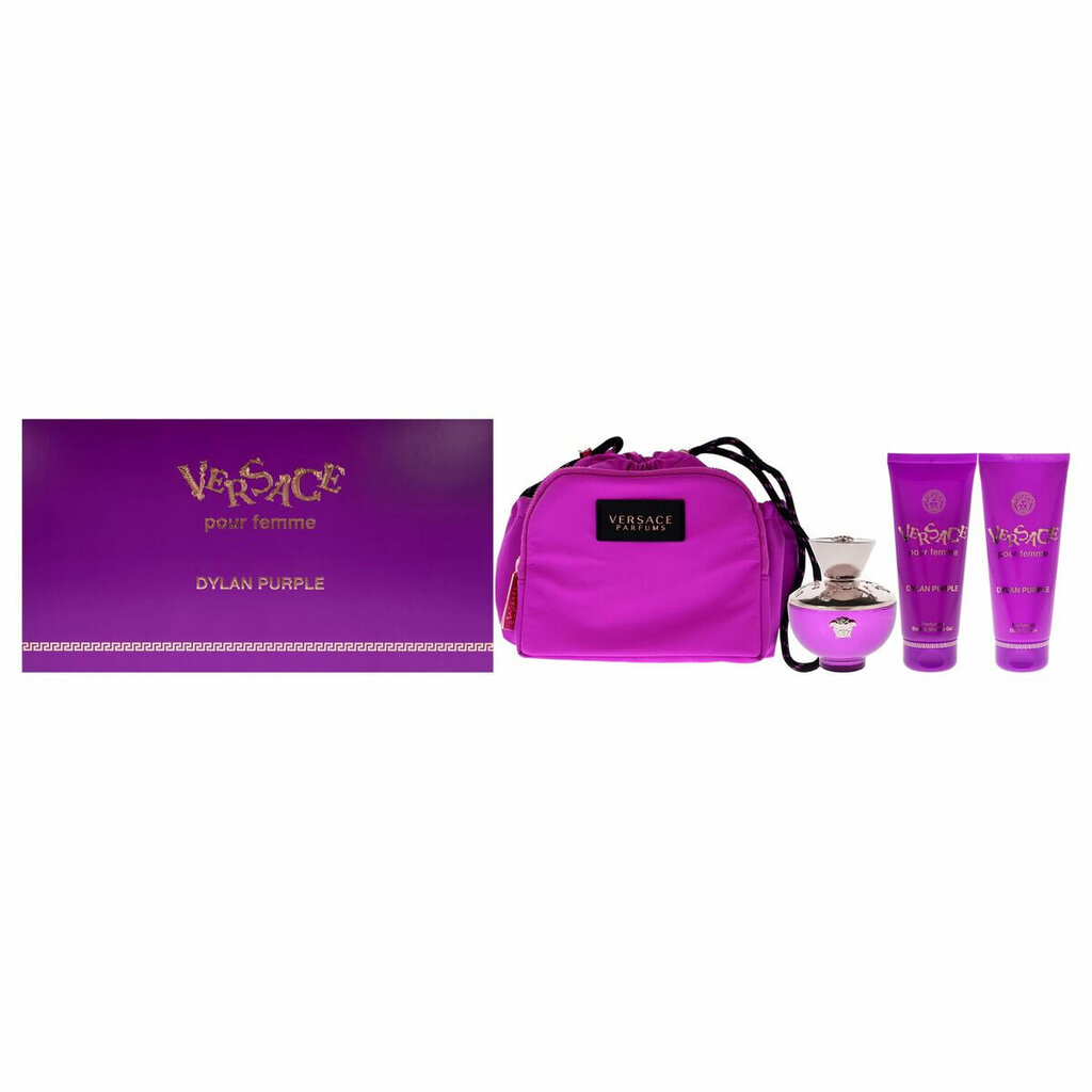 Kosmetikos rinkinys Versace Dylan Purple EDP moterims: kosmetinė + kvapusis vanduo 100 ml + dušo želė 100 ml + kūno losjonas 100 ml kaina ir informacija | Kvepalai moterims | pigu.lt