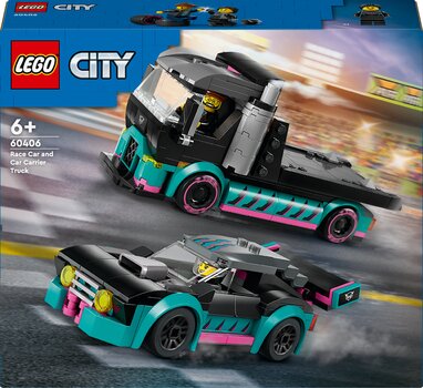 60406 LEGO® City Lenktyninis automobilis ir automobilių gabenimo sunkvežimis kaina ir informacija | Konstruktoriai ir kaladėlės | pigu.lt