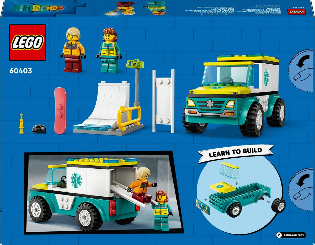 60403 LEGO® City Greitosios pagalbos automobilis ir snieglentininkas kaina ir informacija | Konstruktoriai ir kaladėlės | pigu.lt