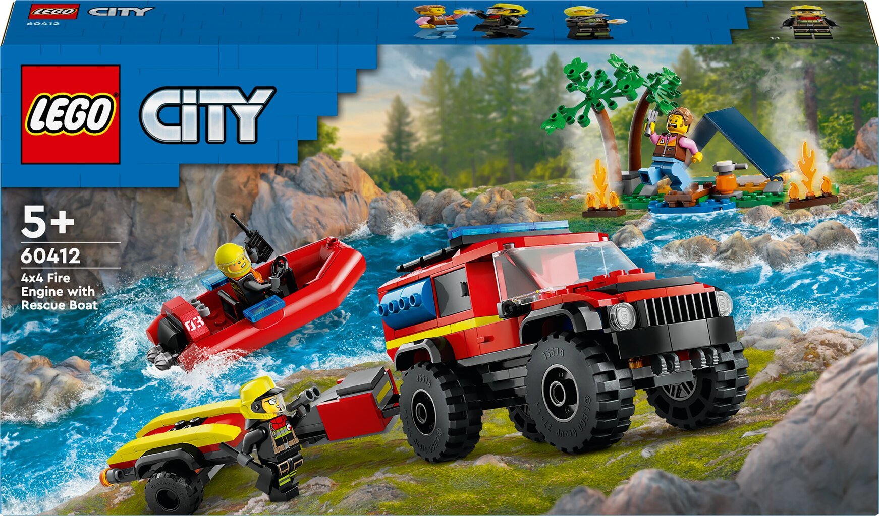 60412 LEGO® City 4x4 ugniagesių visureigis su gelbėjimo valtimi kaina ir informacija | Konstruktoriai ir kaladėlės | pigu.lt