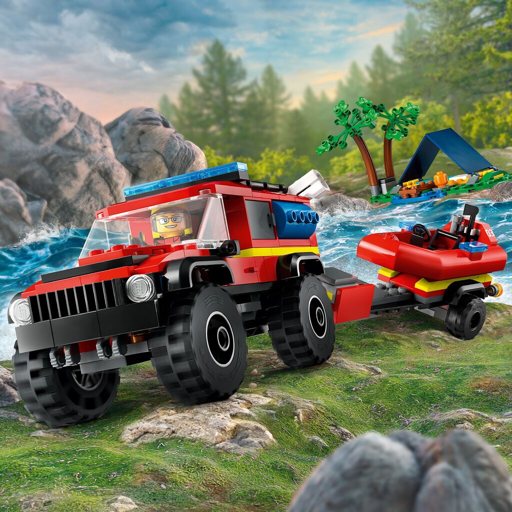 60412 LEGO® City 4x4 ugniagesių visureigis su gelbėjimo valtimi kaina ir informacija | Konstruktoriai ir kaladėlės | pigu.lt