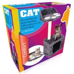 Kačių draskyklė su nameliu ir guoliu Cat, pilka, 68x30x30 cm kaina ir informacija | Draskyklės | pigu.lt
