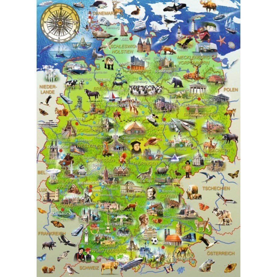 Dėlionė Vokietijos šalies žemėlapis Ravensburger, 150d. kaina ir informacija | Dėlionės (puzzle) | pigu.lt