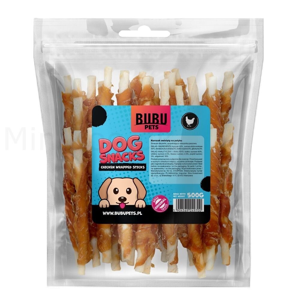 Bubu Pets Chicken wrapped on stick buivolo odos lazdelė su vištiena, 500g kaina ir informacija | Skanėstai šunims | pigu.lt