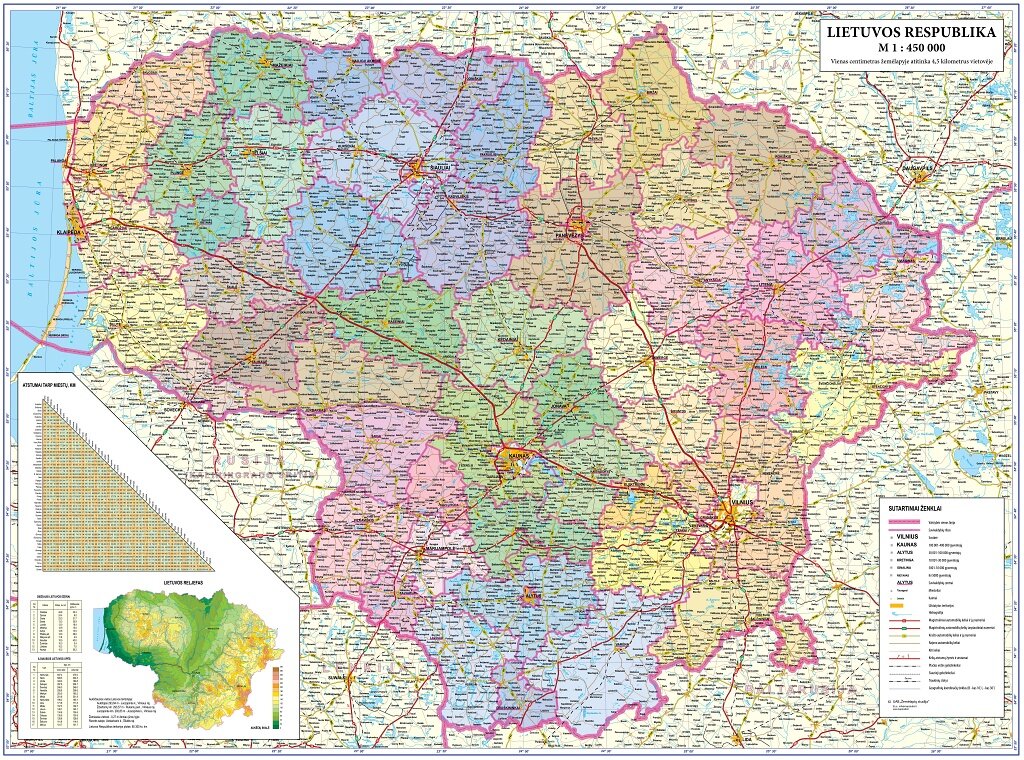 Lietuvos administracinis žemėlapis M 1:450000 kaina ir informacija | Žemėlapiai | pigu.lt