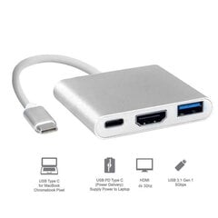 Hub 3in1 adapteris Type-C / USB3.0 / HDMI 4k / PD kaina ir informacija | Adapteriai, USB šakotuvai | pigu.lt