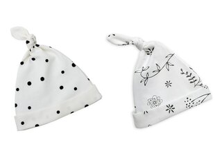Kepurė kūdikiams Nykštukas Black dots/bloom 5903175920843, balta, 2 vnt. цена и информация | Шапки, перчатки, шарфики для новорожденных | pigu.lt