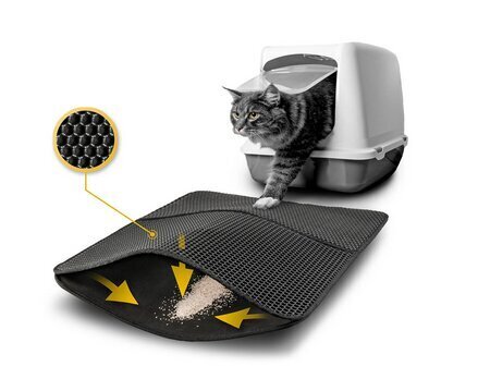 Kačių tualeto kilimėlis Lionto, juodas, 76 x 61cm kaina ir informacija | Priežiūros priemonės gyvūnams | pigu.lt