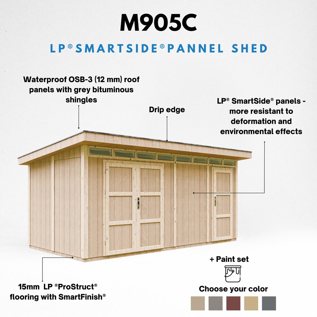 Sodo namelis Timbela M905C su dažų rinkiniu Terra Brown, A237x279x530 cm / 11.5 m2, smėlio spalvos цена и информация | Sodo nameliai, malkinės, pastogės | pigu.lt