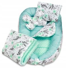 Kūdikio lizdelis su priedais Babymam, 6 dalių, žalias/pilkas kaina ir informacija | Vokeliai, miegmaišiai, pagalvės | pigu.lt