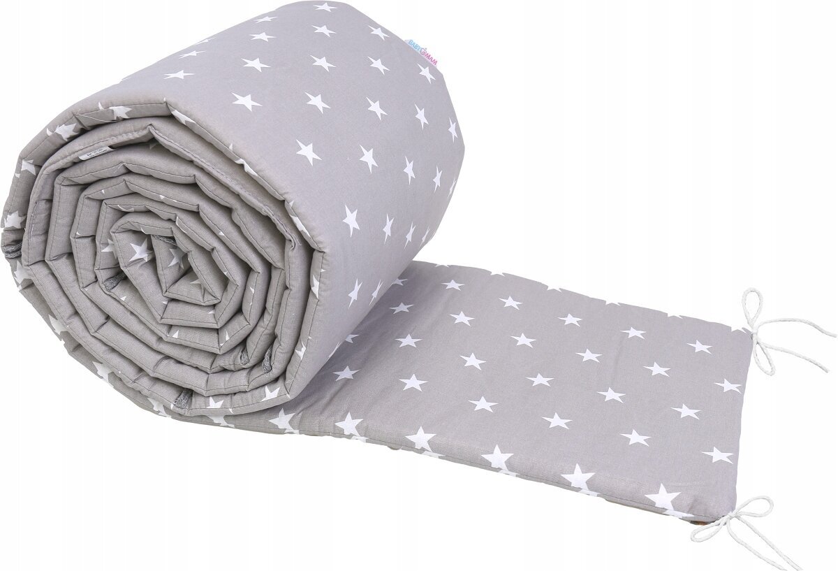 Minkšta kūdikio lovytės apsauga Babymam Žvaigždutės, 360x30 cm, pilka/balta цена и информация | Saugos varteliai, apsaugos | pigu.lt