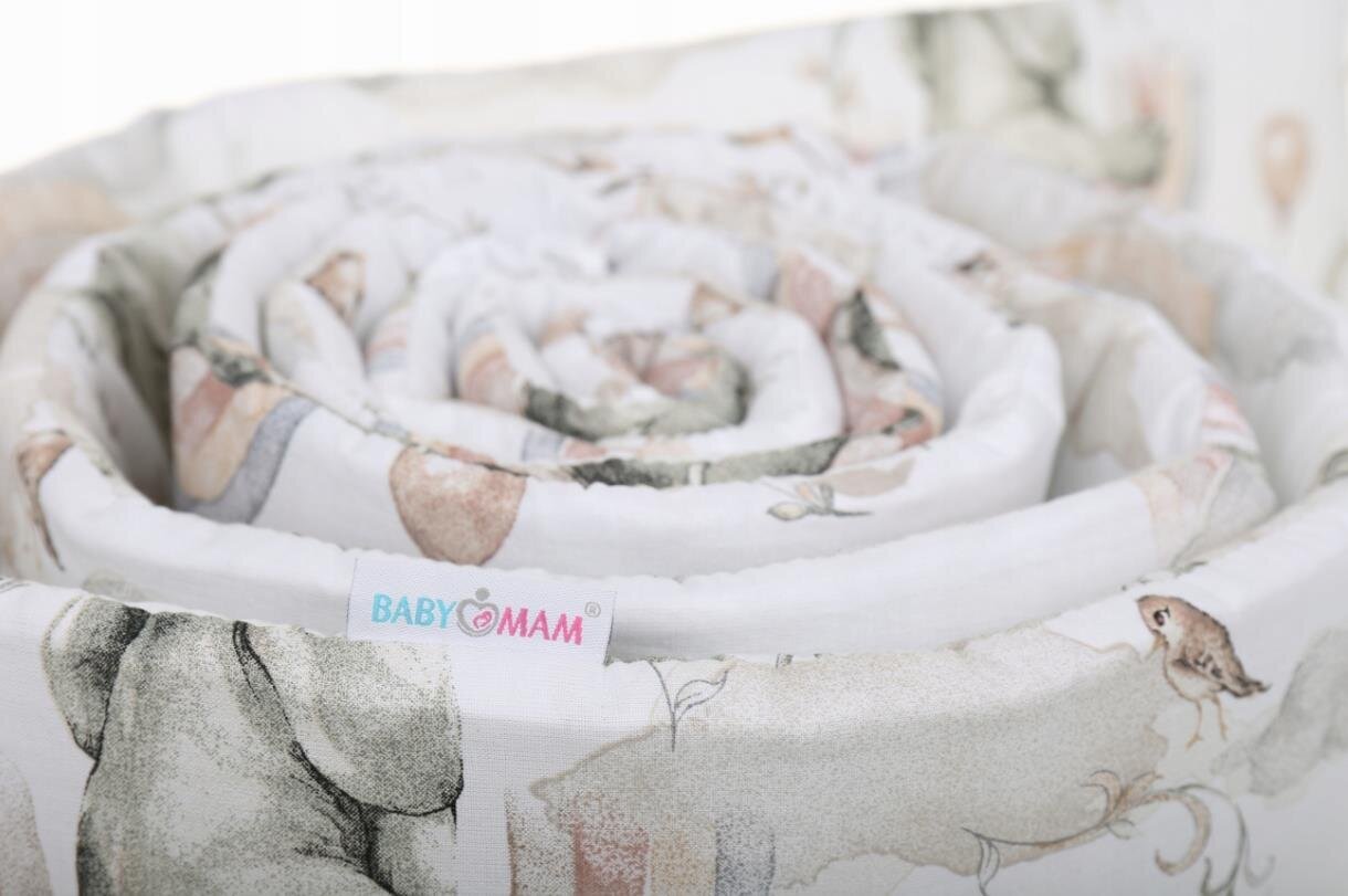 Minkšta kūdikio lovytės apsauga Babymam Drambliukas, 360x30 cm, ruda/balta kaina ir informacija | Saugos varteliai, apsaugos | pigu.lt