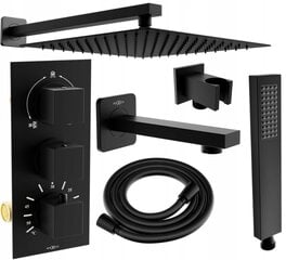 Mexen Cube potinkinis vonios ir dušo komplektas, termostatas, juodas kaina ir informacija | Dušo komplektai ir panelės | pigu.lt