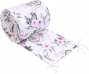 Minkšta kūdikio lovytės apsauga Babymam Gėlės, 360x30 cm, rožinė/balta kaina ir informacija | Saugos varteliai, apsaugos | pigu.lt