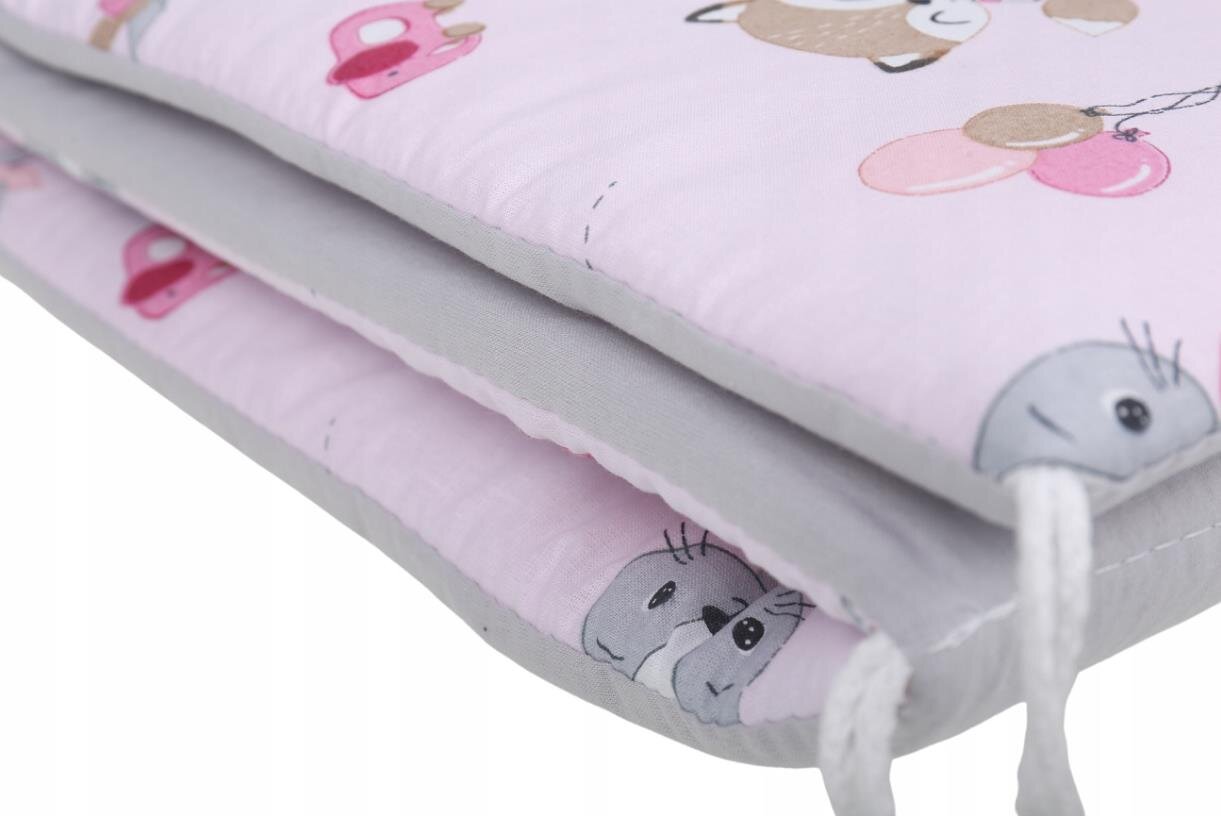 Minkšta kūdikio lovytės apsauga Babymam, 180x30 cm, rožinė/pilka kaina ir informacija | Saugos varteliai, apsaugos | pigu.lt