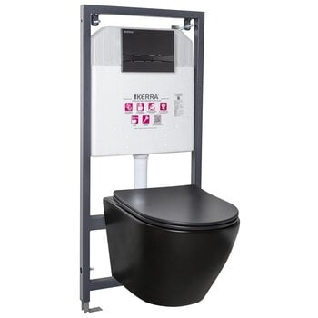 Prekė su pažeidimu. WC potinkinis komplektas Kerra Delos BLM/Adriatic Black su klozetu ir mygtuku kaina ir informacija | Prekės su pažeidimu | pigu.lt