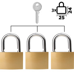 Навесные замки с одинаковым ключом Magicso, 25мм, 3шт цена и информация | Дверные замки | pigu.lt