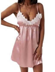 Атласная пижамная ночная рубашка с кружевом Riva, розовый цена и информация | Женские пижамы, ночнушки | pigu.lt