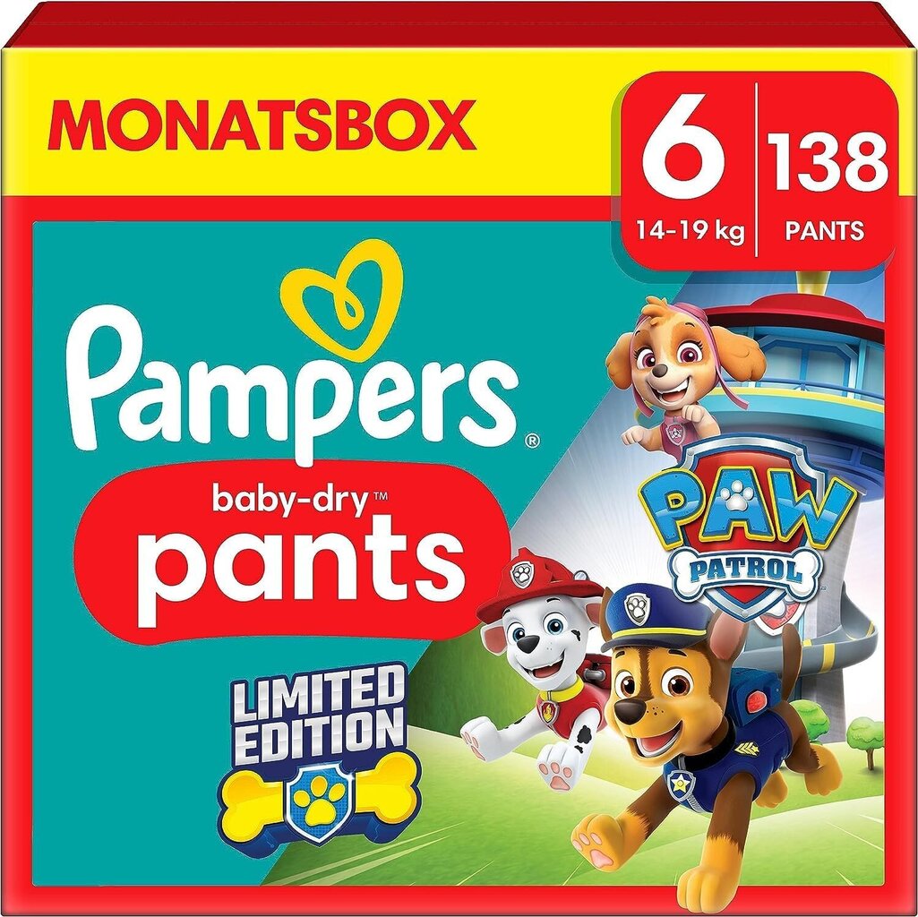 Sauskelnės-kelnaitės Pampers Paw Patrol, 6(14–19) kg, 138 vnt. kaina ir informacija | Sauskelnės | pigu.lt