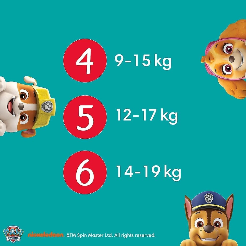 Sauskelnės-kelnaitės Pampers Paw Patrol, 6(14–19) kg, 138 vnt. kaina ir informacija | Sauskelnės | pigu.lt