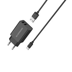 Riversong зарядное устройство SafeKub D2 2x USB 12W черный + проволока USB - USB-C AD29 + CT85 цена и информация | Зарядные устройства для телефонов | pigu.lt