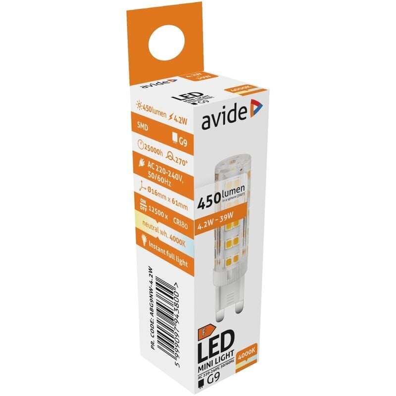 Avide LED lemputė 4.2W G9 4000K цена и информация | Elektros lemputės | pigu.lt