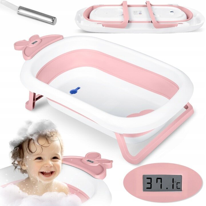 Kūdikių vonelė su termometru, balta/rožinė kaina ir informacija | Maudynių priemonės | pigu.lt