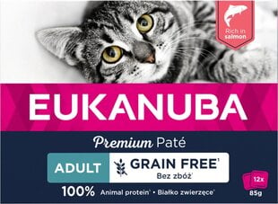 Eukanuba Grain Free Adult suagusioms katėms su lašiša, 12x85 g kaina ir informacija | Konservai katėms | pigu.lt