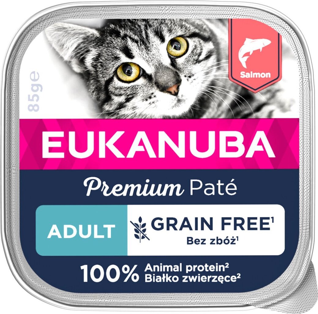 Eukanuba Grain Free Adult suaugusiems katėms su lašiša, 16x85 g kaina ir informacija | Konservai katėms | pigu.lt