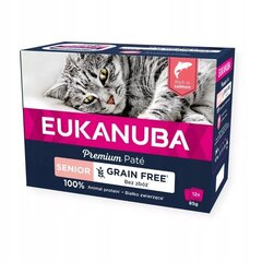 Eukanuba Grain Free Senior vyresnio amžiaus katėms su lašiša, 12x85 g kaina ir informacija | Konservai katėms | pigu.lt