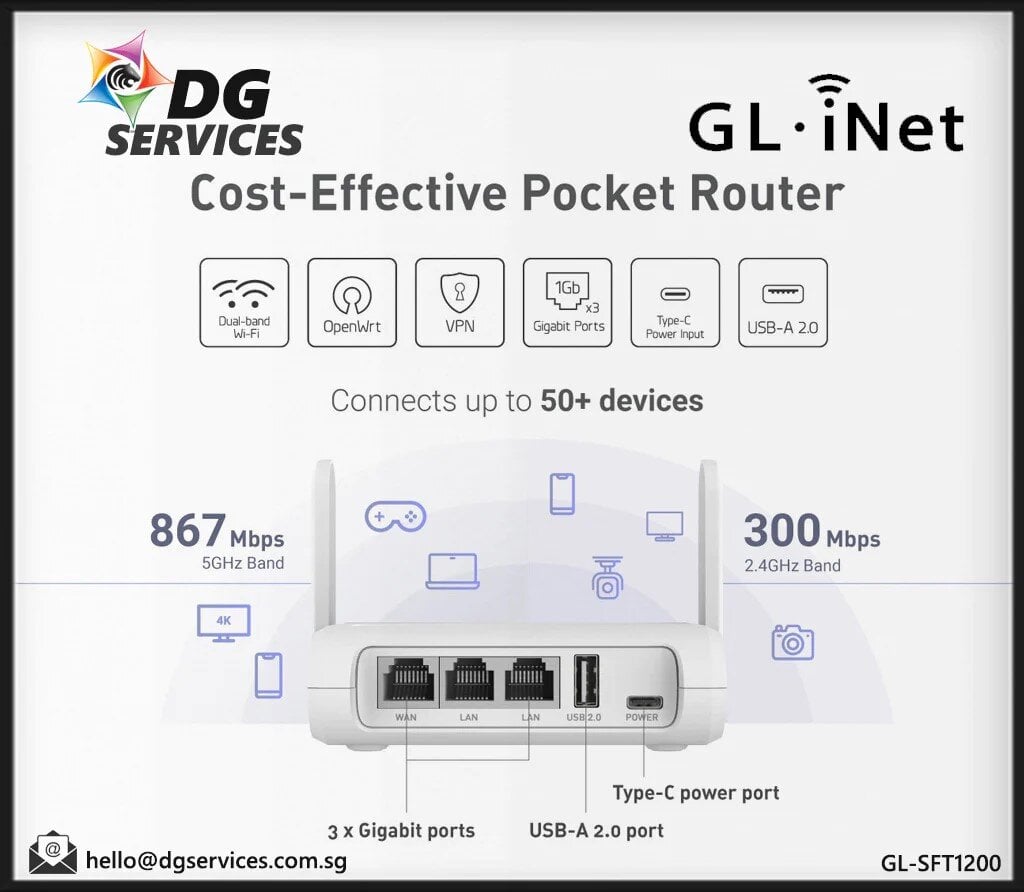 GL.iNet GL-SFT1200 (Opal) Secure Travel WiFi - AC1200 Dual Band Gigabit  Ethernet Wireless Internet Router цена | pigu.lt