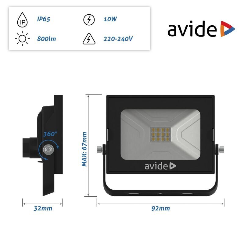 LED lauko prožektorius Avide, 10W, 800lm kaina ir informacija | Lauko šviestuvai | pigu.lt