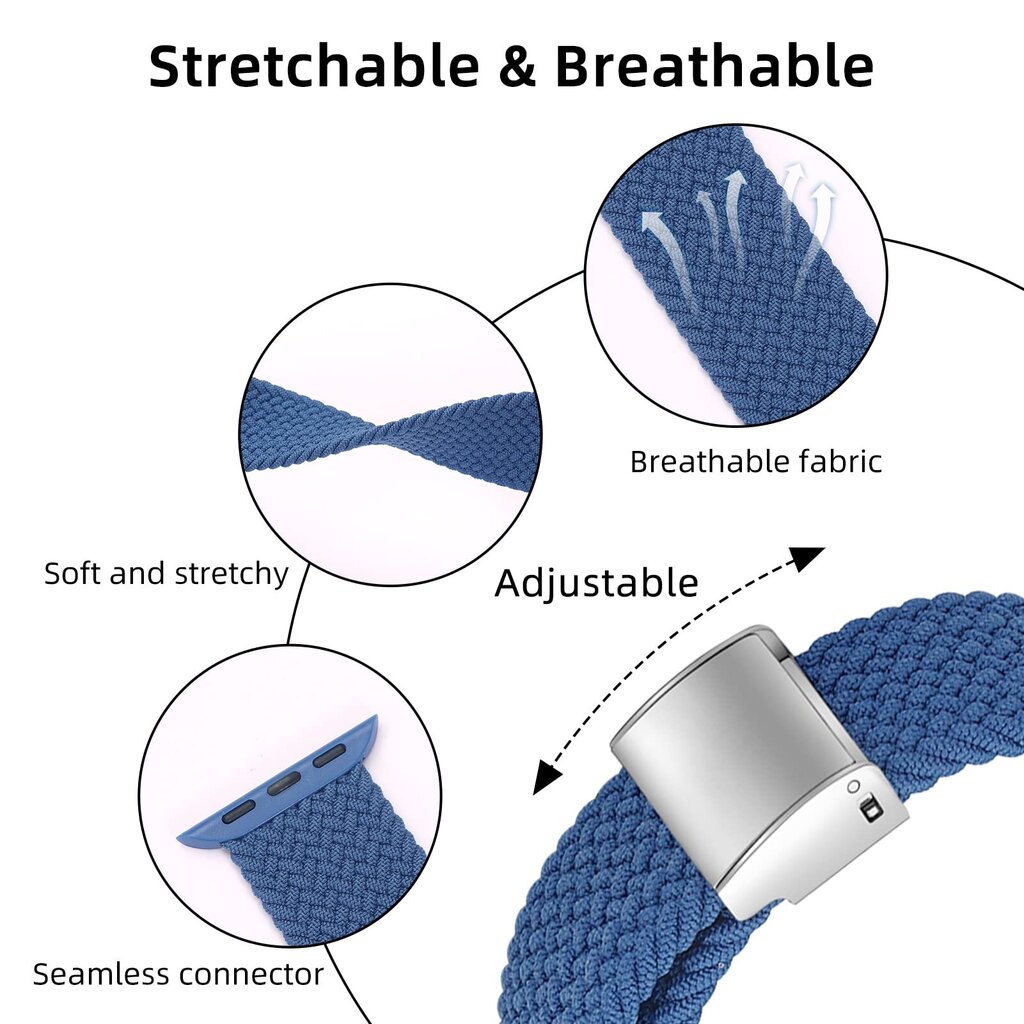 MroTech Turn Stretch Braided IWatch blue kaina ir informacija | Išmaniųjų laikrodžių ir apyrankių priedai | pigu.lt