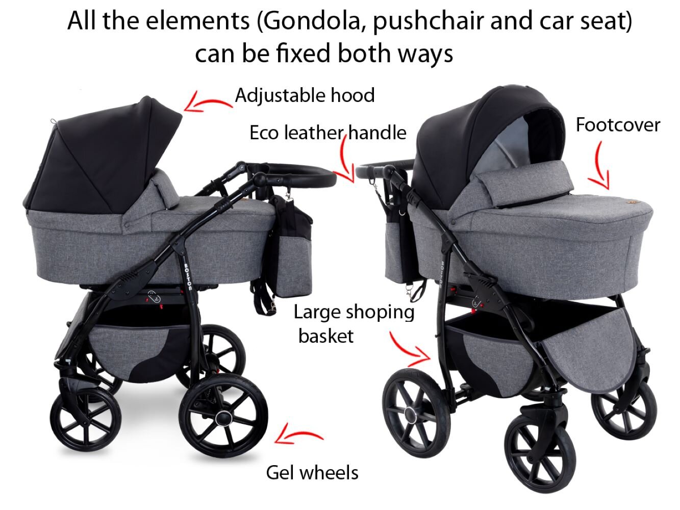 Universalus vežimėlis 3 in 1 GaGaDumi Boston Travel System, kreminis цена и информация | Vežimėliai | pigu.lt