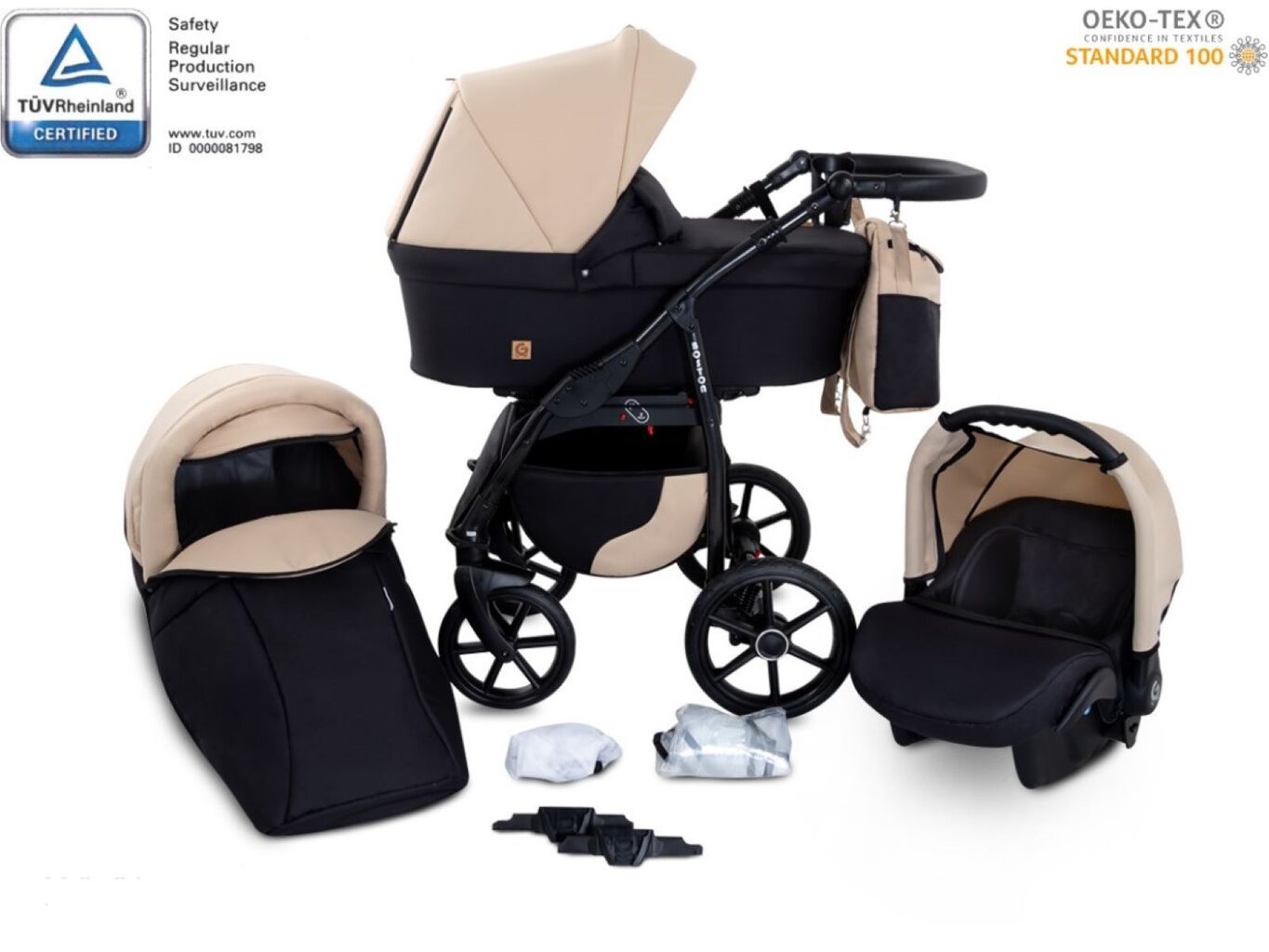 Universalus vežimėlis 3 in 1 GaGaDumi Boston Travel System, kreminis цена и информация | Vežimėliai | pigu.lt