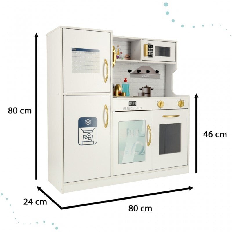 Vaikiška medinė virtuvėlė su šaldytuvu, balta kaina ir informacija | Žaislai mergaitėms | pigu.lt