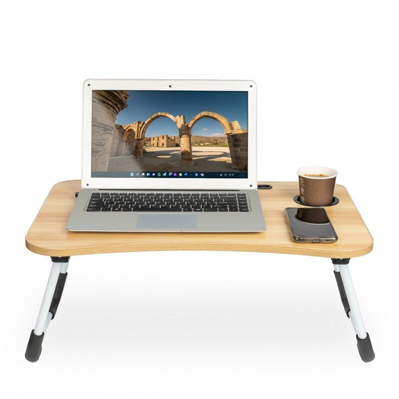 Sulankstomas nešiojamojo kompiuterio stalas, rudas/pilkas kaina ir informacija | Kompiuteriniai, rašomieji stalai | pigu.lt