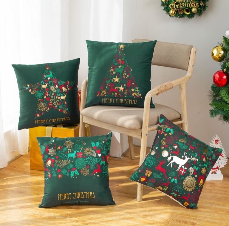Kalėdiniai pagalvių užvalkalai, 45x45 cm, 4 vnt. kaina ir informacija | Dekoratyvinės pagalvėlės ir užvalkalai | pigu.lt