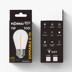 LED диммируемая лампа Visional filament, E27, 100лм, 3000К, 1 шт. цена и информация | Электрические лампы | pigu.lt