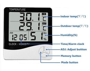 Цифровой термометр-гигрометр, будильник цена и информация | Метеорологические станции, термометры | pigu.lt