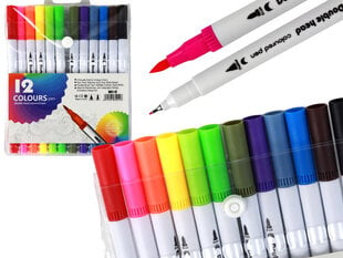Skirtingų spalvų dvipusių žymeklių rinkinys pakuotėje, 12 vnt. цена и информация | Принадлежности для рисования, лепки | pigu.lt