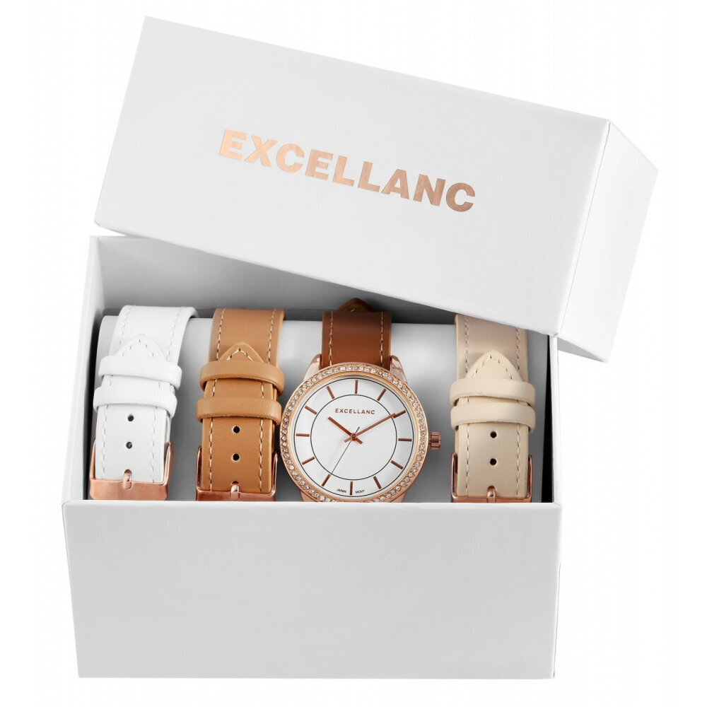 Excellanc dovanų rinkinys su moterišku laikrodžiu ir trimis keičiamais dirželiais kaina ir informacija | Moteriški laikrodžiai | pigu.lt