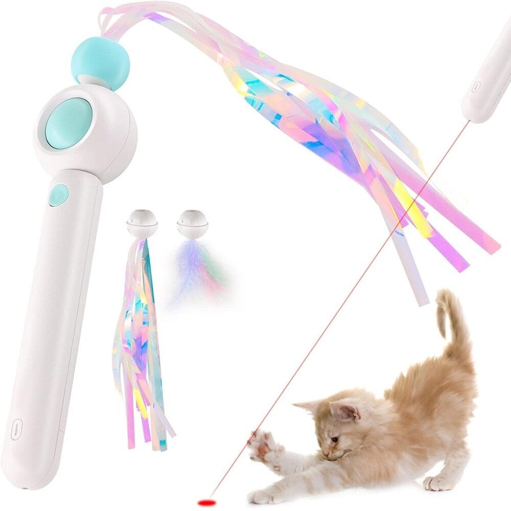 Teleskopinė meškerė katėms su plunksnomis ir lazeriu kaina ir informacija | Žaislai katėms | pigu.lt