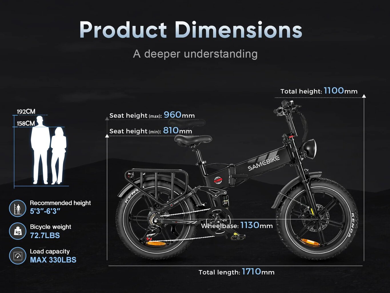 Elektrinis dviratis Samebike RS-A02 20", pilkas цена и информация | Elektriniai dviračiai | pigu.lt