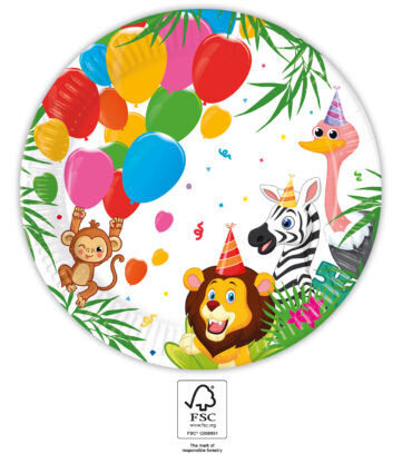 Vienkartinės popierinės lėkštės Jungle Balloons, 8 vnt. kaina ir informacija | Vienkartiniai indai šventėms | pigu.lt
